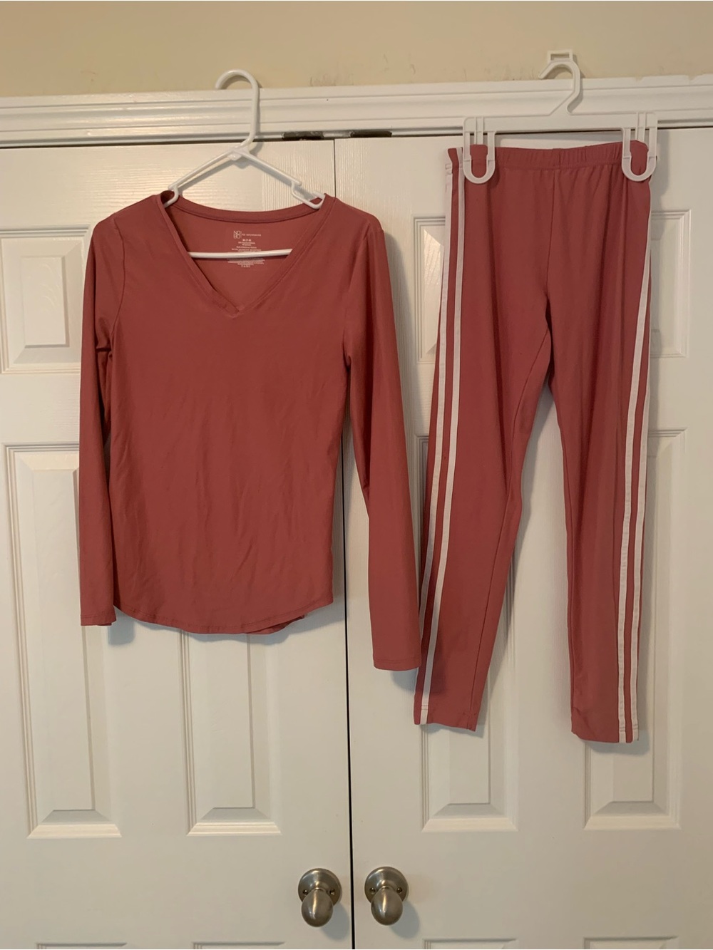 No Boundaries Rose Pink Long-Sleeve Workout Set with Side Striped Leggings